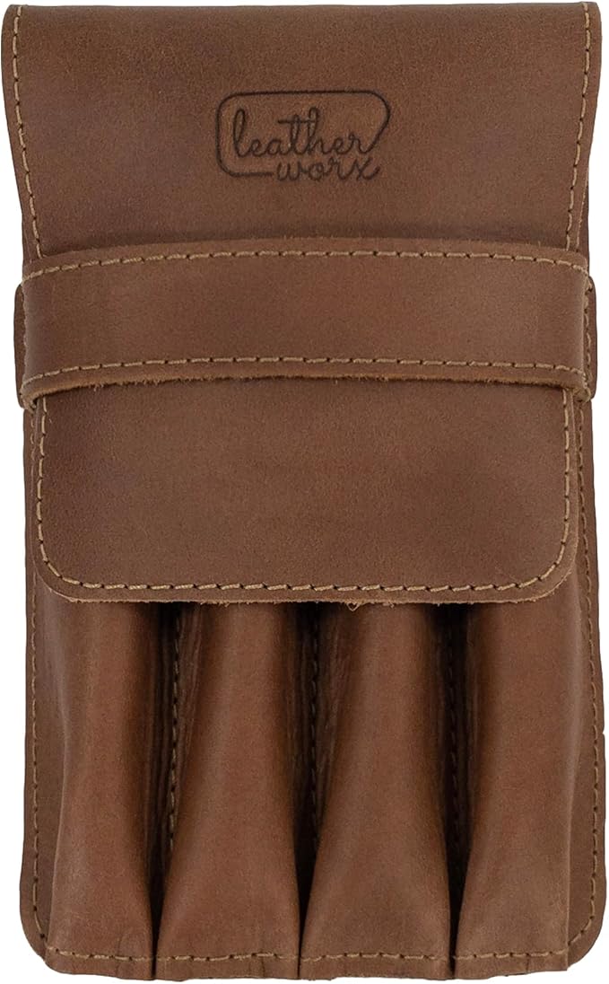 Pen Holder, Pencil Case, Minimalist Style Holder, Classic Storage, Full Grain Leather, Handmade, Single Malt Mahogany