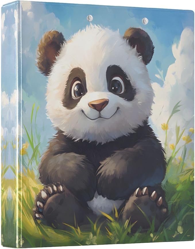 3 Ring Binder Panda in Grass 1.5" Round Ring Binders View Binder with 200 Sheet for Kids School Supplies Women Men Office, 1 Pack