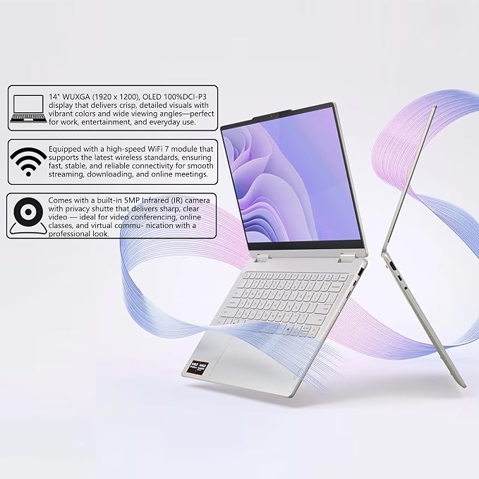 Lenovo Yoga 7 2-in-1 AI PC Laptop | 14" WUXGA OLED Touch (100% DCI-P3) | AMD Ryzen AI 5 340 (Up to 50 Tops) | 16GB DDR5 2TB SSD | for Creator Business Professional Win11Pro w/DLCA Accessory