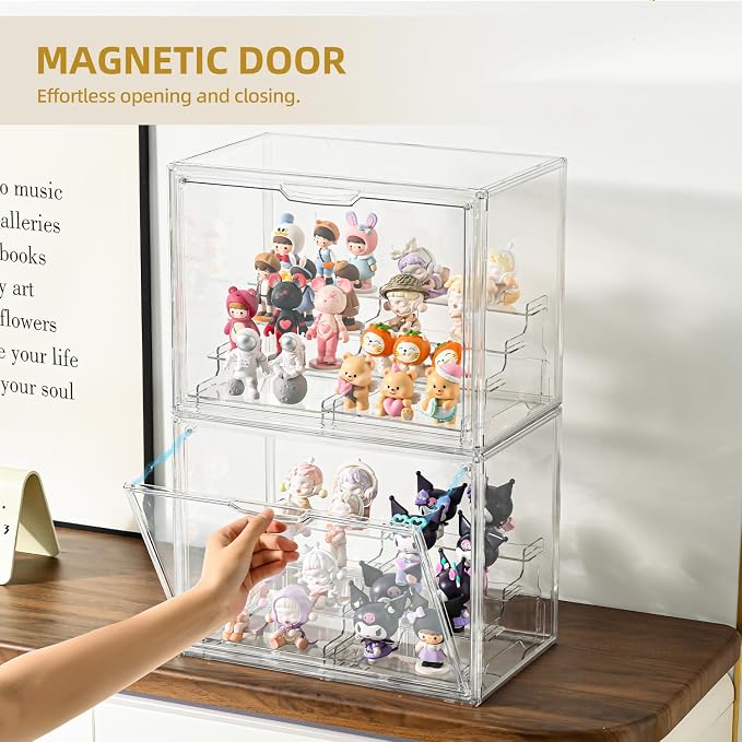 4Tier Display Case for Collectibles,Clear Display Box with 2 Stands ,Storage Container with Magnetic Door