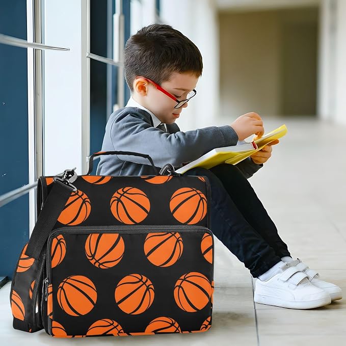 Basketballs Pattern 3 Ring Binder Bag 1.5 inch Binder Organizer with Zipper Shoulder Strap 500 Sheet Documents Storage for School Office
