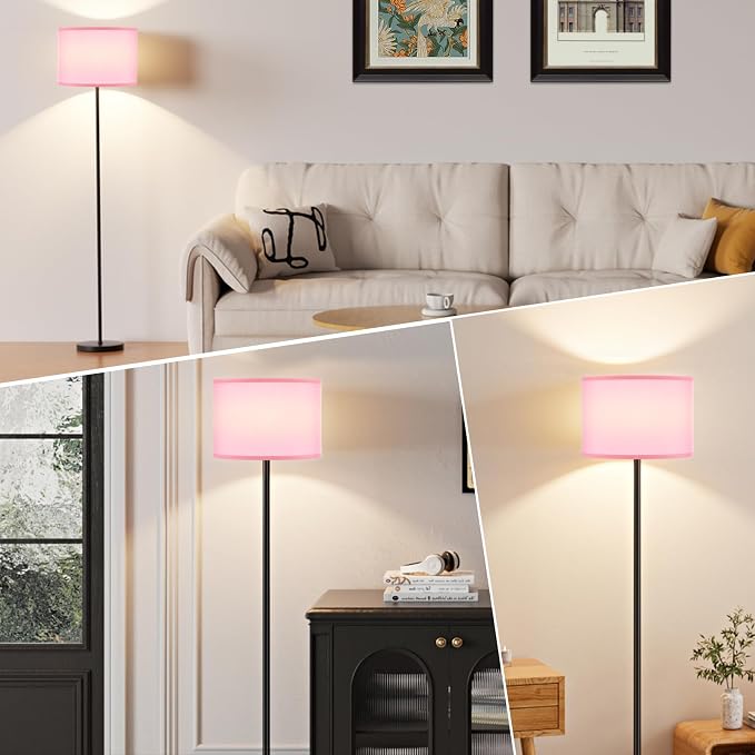 60'' Modern Floor Lamp with Shade, Tall Lamps for Living Room, Bedroom, Office, Dining Room, Pink Shade with Black Pole(Without Bulb)
