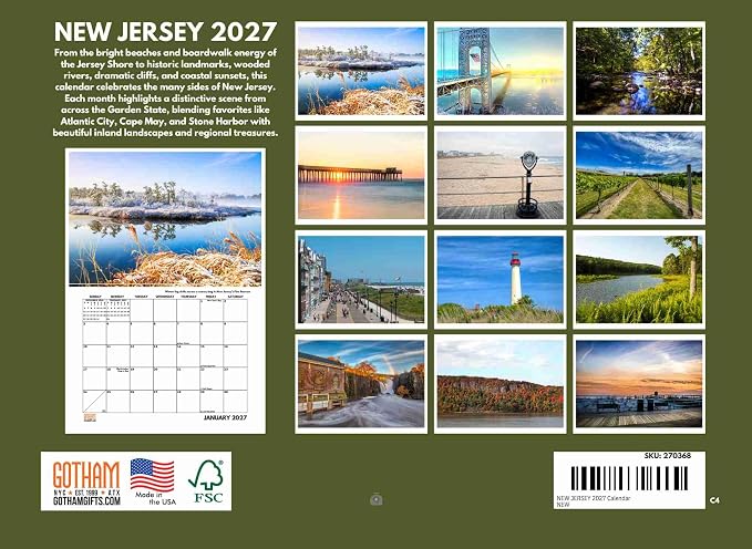 New Jersey Calendar 2027 Monthly Wall Calender 12 Month