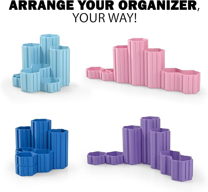 Glassboard Studio Hexaflex Organizer Set - Pen and Pencil Holder for Desk, Versatile Hexagon Design, Adjustable Dividers, 12 Color Options - Desk and Office Organization (Periwinkle Purple)