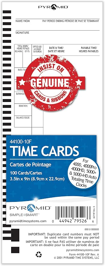 Pyramid Time Systems 44100-10FMB 1,000 Count French Time Cards