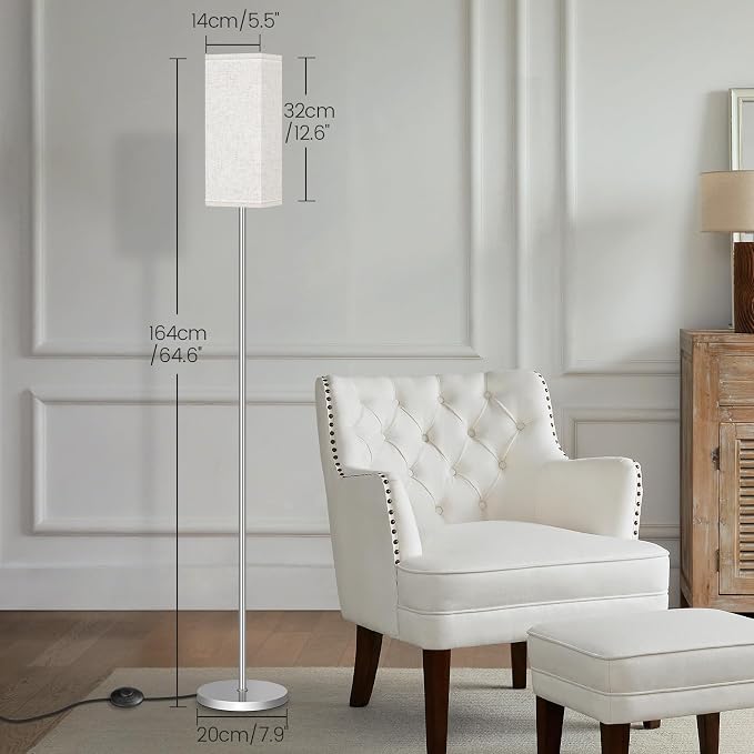 2Pack Floor Lamp, Pole with Foot Switch, Modern Standing Lamp Lamp, Minimalist Freestanding Lamp (Bulb Not Included), for Living Room, Bedroom Office ETL Listed, Silver and Beige SE07LDP205