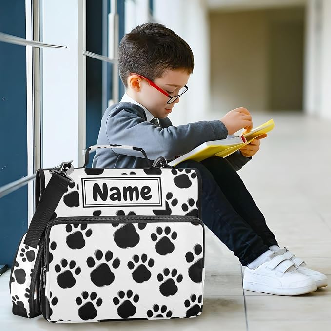 Custom Black Paws Print 3 Ring Binder Bag 1.5 inch Personalized Name Binder Organizer 500 Sheet Documents Storage for School Office