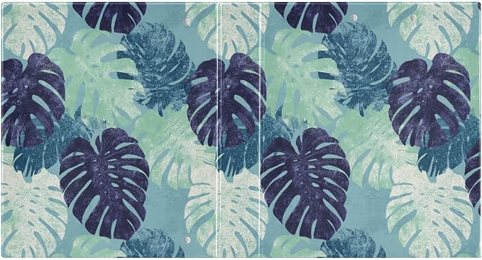 Green Blue Retro Monstera Leaf Binder 3 Ring 1.5 Inch Binder with Clipboard&Pockets, Hardcover Binders Heavy Duty Large File Folder for Office School Supplies - Holds 200 Sheets,2 PC
