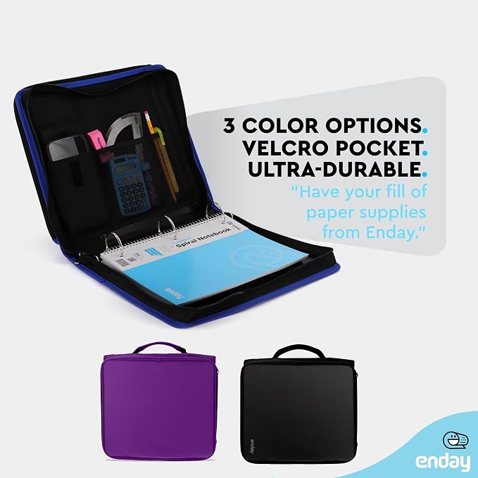Enday 2 Inch Zipper Binder - 880 Sheet Capacity, 5 Pockets, Expanding File Folder with Durable Handle, Multiple Pockets School Binder Organizer, Blue
