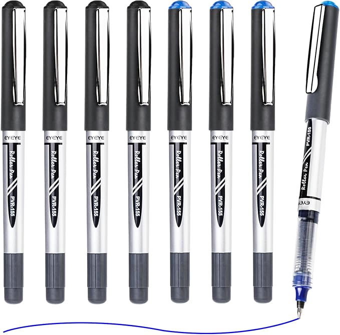 EYEYE 0.7mm Rollerball Pens, 4 Black 4 Blue Medium Point Pen Quick Dry | Back to School Essentials, Liquid Ink Pen Fine Point Smooth Writing Pens for Journaling, Note Taking, Office Supplies