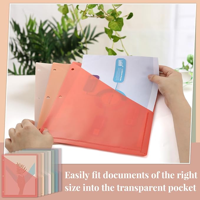 48 Pack 3-Ring Binder Pockets Translucent Polyester 3 Hole Binder Plastic Sleeves 9.25 x 11.22 Inches Slash Folder Binders Organizer Suitable for Office Classroom Business Home Organizer (Vintage)