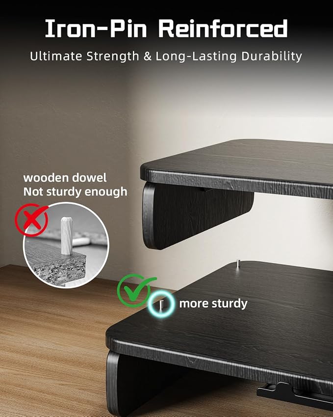 Dual-Layer Monitor Stand Riser, 2-Tier Ergonomic Desk Organizer with Hidden Phone Holder & Cable Management, Multi-use Desk Stand for Computer, Laptop, Office Supplies, Black