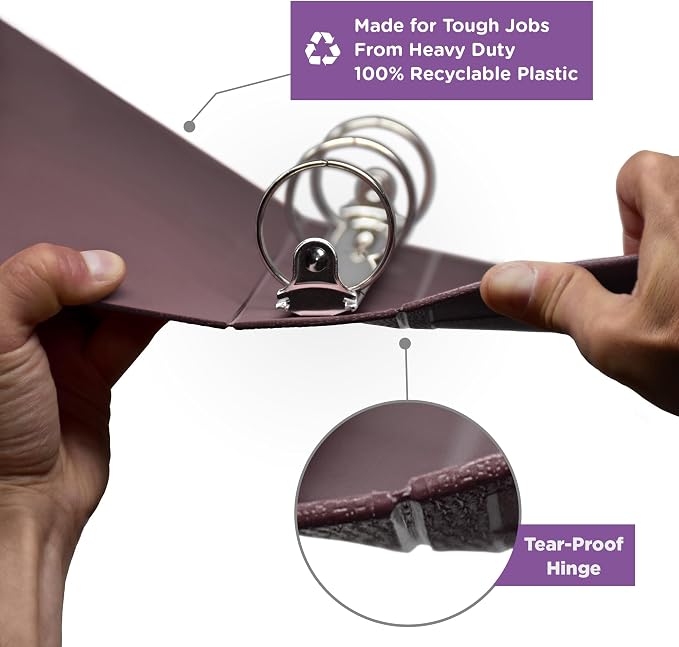 Carstens 2-Inch Heavy Duty 3-Ring Binder - Top Opening, Plum, Durable Plastic, Precision No-Gap Rings, Waterproof Cover, No Pockets, Holds 300 US Letter Sheets, BPA-Free, Made in USA (5873-3R)