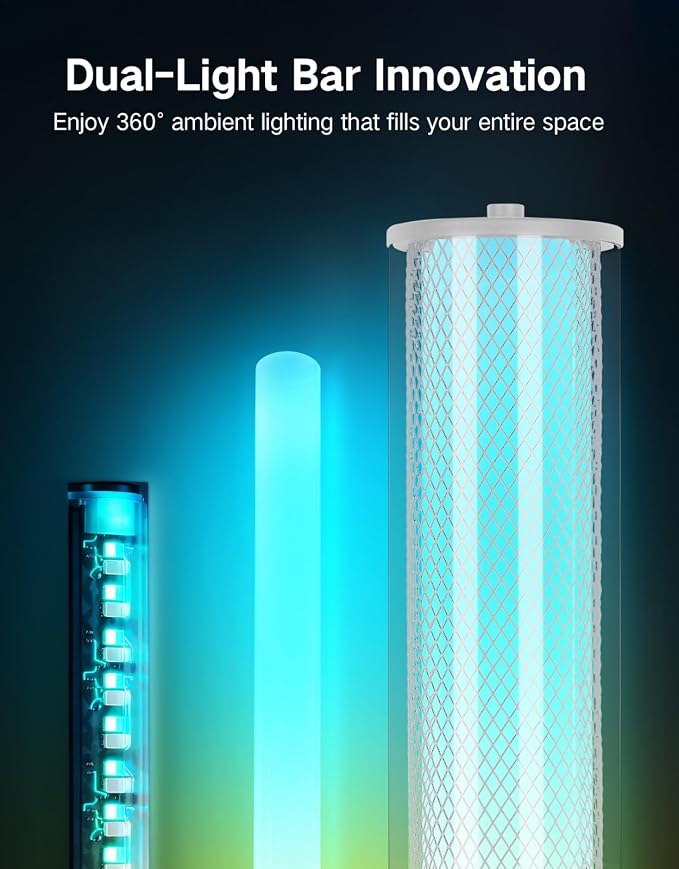 OUTON Corner Floor Lamp with Remote, Touch & App Control, RGB Color Changing Standing Lamp with 32 Modes, 360 Lighting, 3 Color Temperatures, Dimmable 66 in Tall Lamp for Living Room,White Glass