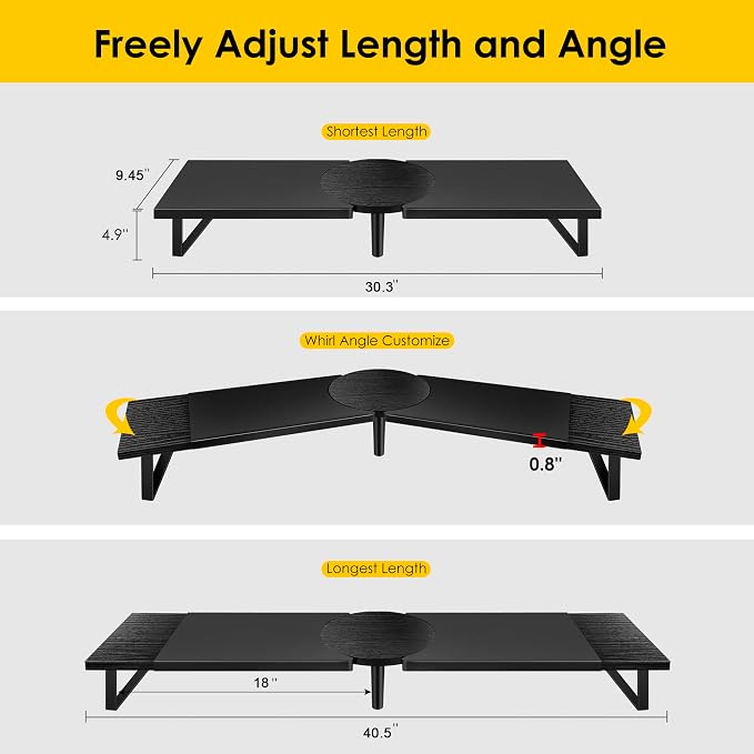 Across-Star Dual-Monitor Stand for Desk - Large Adjustable Length and Angle Riser for 2 Monitors, Double Computer Desktop Organizer, Shelf for TV, Laptop, Printer