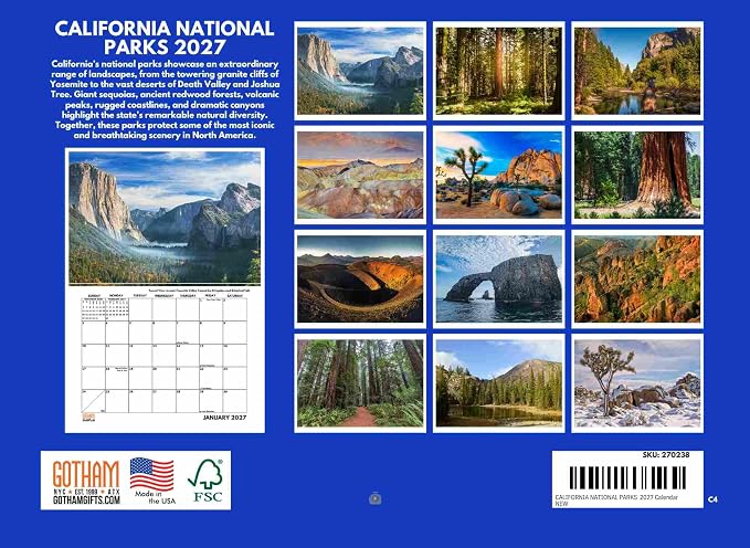 California National Parks Calendar 2027 Monthly Wall Calender 12 Month