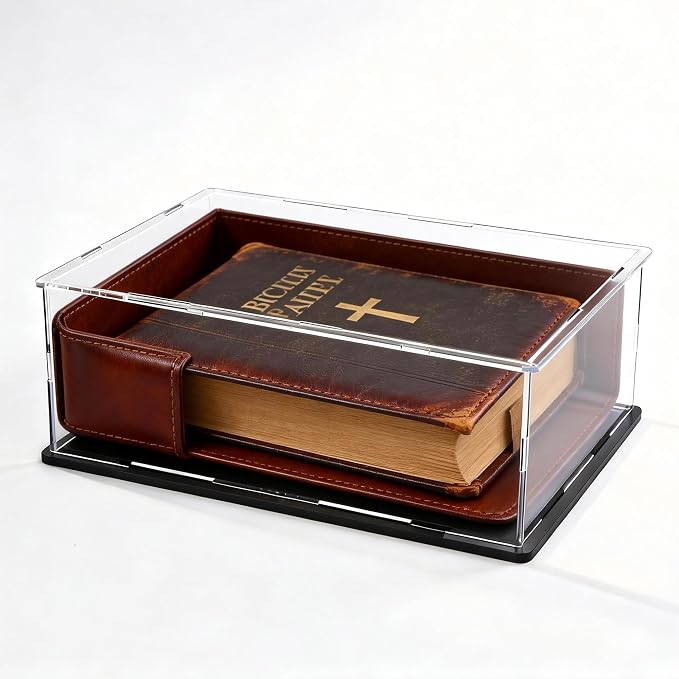 Acrylic Display Case, Clear Acrylic Display Box with Matte Base, Dustproof Collectible Showcase for Books, Stamps, Medals, Maps, Albums and Jewelries, 16 x 10 x 5 inch
