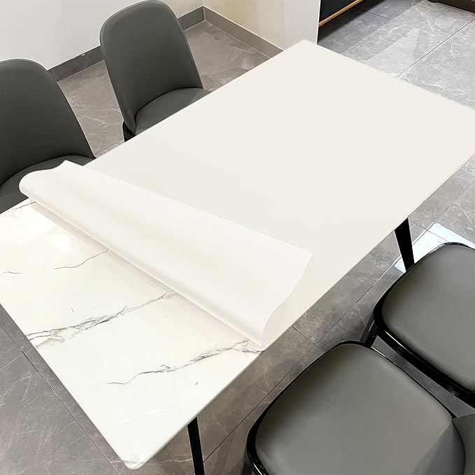 Zinkooat Leather Table Cover,1.8mm Thick,42x60 Inch Table Protector,Table Protector for Dining Room Table,Dining Table Cover,White Table Cover,Hule para Mesa De Comedor(White+White,42x60)