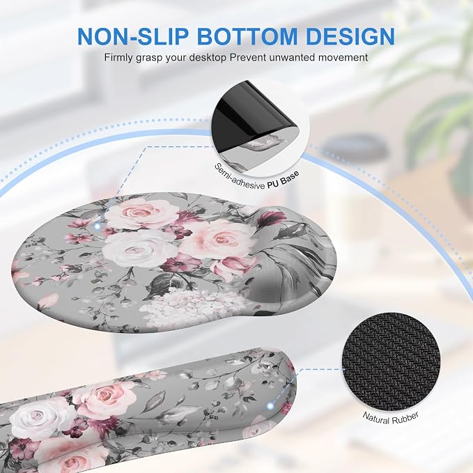 iCasso Desk Blotter for Workspace, Pink Floral 35.4"x15.7" Mousepad | School Ergonomic Desk Pad Featuring Keyboard Wrist Rest, Elegant Mousepad Set for Study Workspace Computer Setup