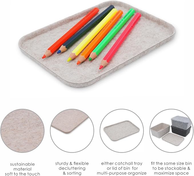 Felt Tray Lid for Drawer Organizer bin cap of box catchall Oatmeal