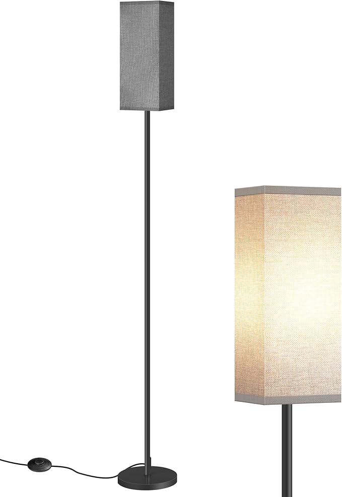 Floor Lamp, Pole Lamp with Foot Switch, Modern Standing Lamp Lampshade, Minimalist Freestanding Lamp (Bulb Not Included), for Living Room, Bedroom Office ETL Listed, Black and Gray H07LD05