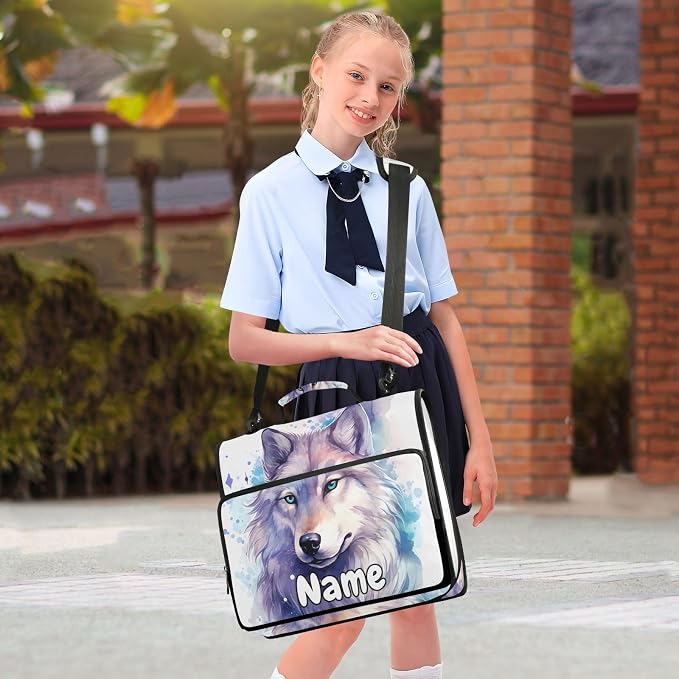 Custom Wolf Watercolor 3 Ring Binder Bag 1.5 inch Personalized Name Binder Organizer 500 Sheet Documents Storage for School Office