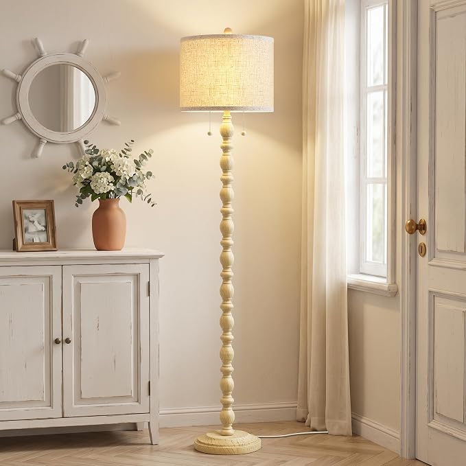 Luvkczc Vintage Floor Lamp for Living Room Bedroom, 62" Retro Standing Lamp with 2 Pull Chain Switches, Corner Lamp for Farmhouse, Includes 9W LED Bulb