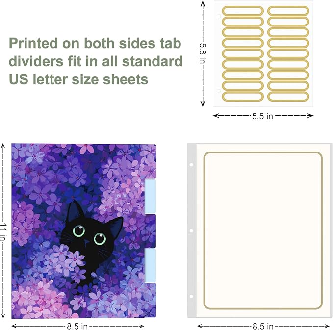 Rouidr 3 Ring Binder, 2 Inch Round Ring Binder Organizer with Clipboard, 5 Dividers Tabs, A4 8.5 x 11 Inch Paper & Clear Sleeves for School, Office Supplies