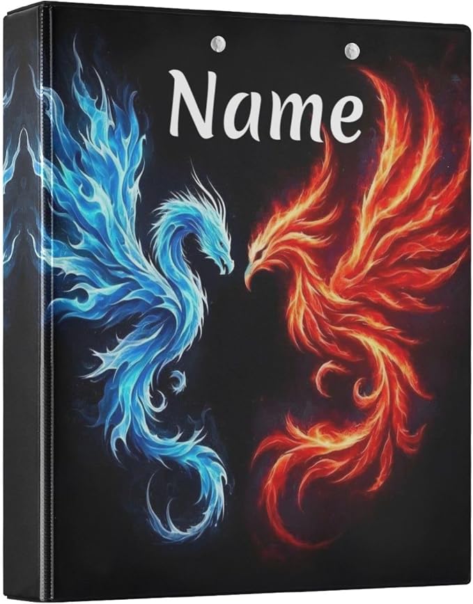 Custom 3 Ring Binder Dragon Phoenix 1.5" Round Ring Binders Personalized Name View Binder with 200 Sheet for Kids School Supplies Women Men Office, 1 Pack