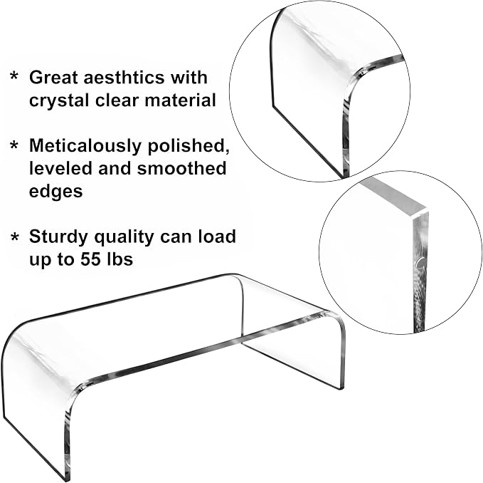 AMT Acrylic Laptop Monitor Stand & Computer Riser with Cat Keyboard Protector, Space-Saving Design, Extra Storage, Clear Shelf - Ideal for Monitors, Laptops, Printers, Desktop Decor