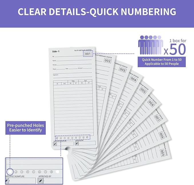 AT-4500 Time Clock Cards, 600 Pack with 2 Ink Ribbons