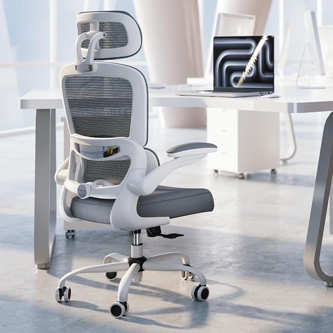 TRALT Office Chair Ergonomic Desk Chair - Gaming Chair with Lumbar Support (7, White) | 330 LBS Home Office Desk Chairs with Headrest, Reading Chair with Flip-up Armrests, Comfortable Computer Chairs (7, White)