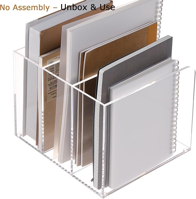 Acrylic Desk File Organizer, 3-Section Vertical File Folder Rack,Clear | Desk Organizer for Documents, Tablets, Magazines, Books & Accessories, Ideal for Office, Home & Classroom