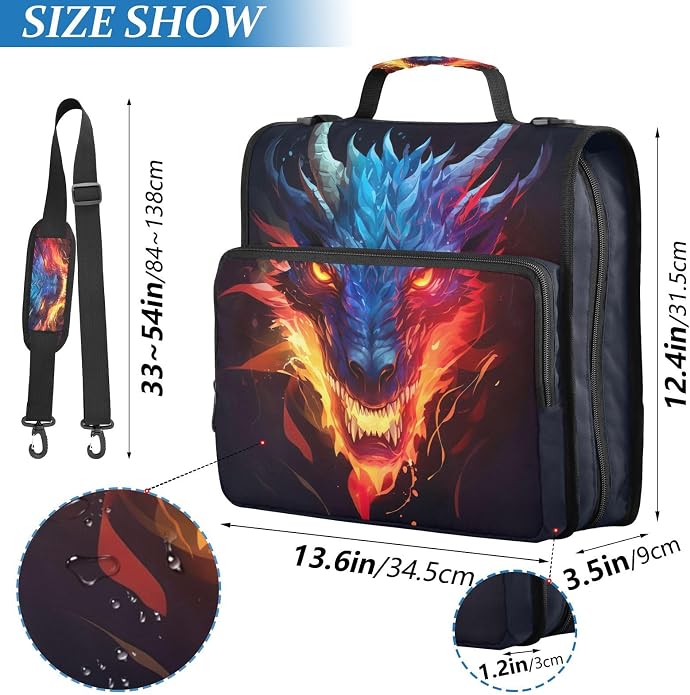 Zipper Binder Bag 3 Ring File Folder Portfolio Organizer Zippered Binder Bags with Strap Fits Laptop Women Men