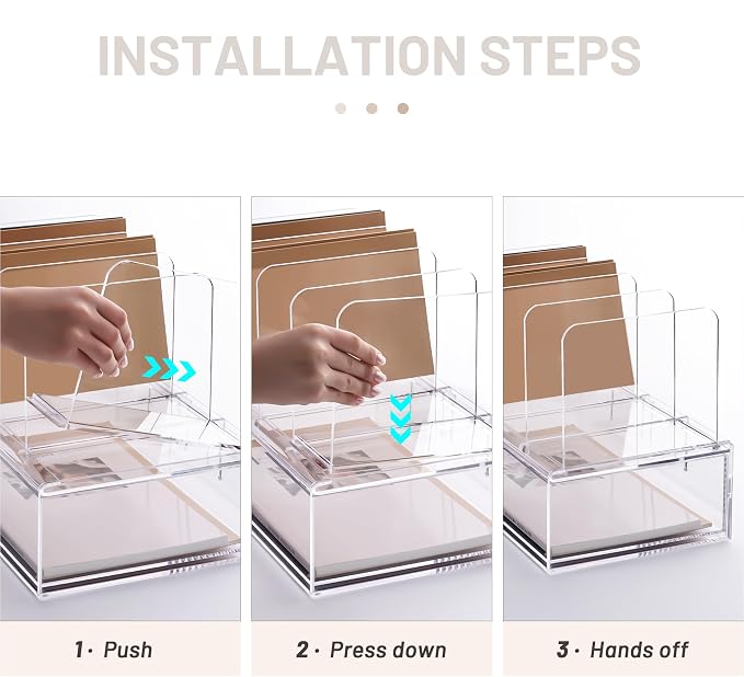 YUXUN Desk Organizer with Drawers, Acrylic File Organizer with 4 Vertical File Holders and 1 Sliding Drawer,Multifunction Desktop Accessories Storage for Home Office&School, Clear
