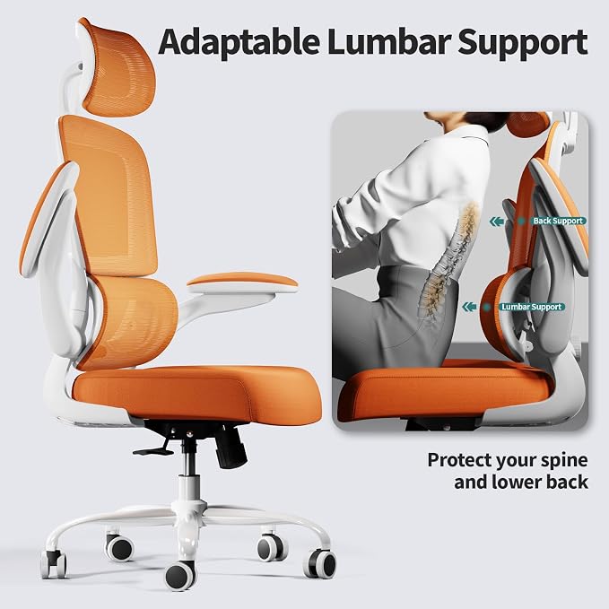 TRALT Office Chair Ergonomic Desk Chair - Gaming Chair with Lumbar Support | 330 LBS Home Office Desk Chairs with Headrest, Reading Chair with Flip-up Armrests, Comfortable Computer Chairs (1, Orange)