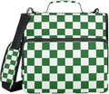 Dark Green White Checkered 3 Ring Zipper Binder with Handle 1.5 inch Binder Organizer, Multi Pockets Office File Folder with Shoulder Strap 500 Sheet Capacity