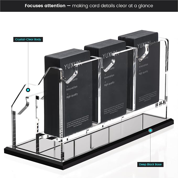 YUXUN Business Card Holder for Desk Vertical 2 Tier 6 Slot ,Black Acrylic Business Card Display Stand for Men & Women,Desktop Business Card Organizer for Office Home Exhibition, 300 Card Capacity