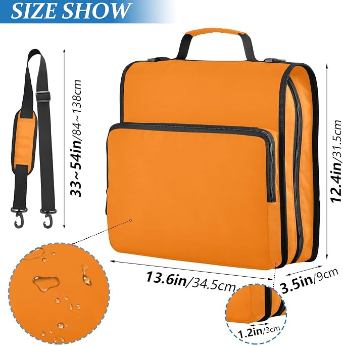 YETTASBIN Orange 3-Ring Zipper Binder with Shoulder Strap & Handle - 1.5" Binder Organizer Water-Resistant Expandable File Folder with Multi Pocket for School & Office Supplies