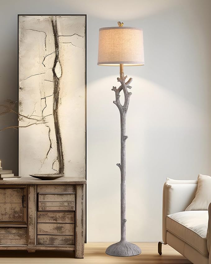 Retro Farmhouse Floor Lamp for Living Room Rustic Standing Lamps Tree Trunk Deco Modern Country Vintage Wood Grain 59.75" Tall Corner Floor Lamp Bedroom Office