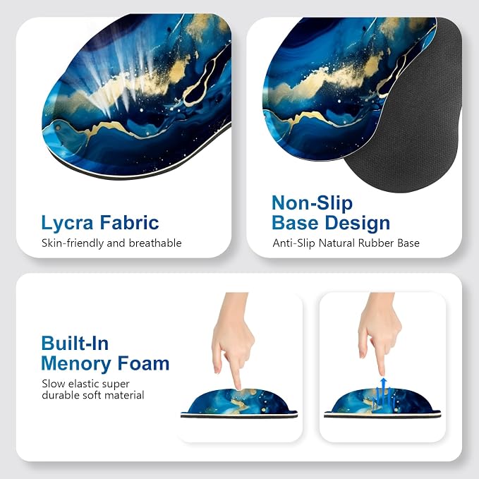 Desk Mat Pad, Gaming Mouse Pad Wrist Support Set, 4 in1 Non-Slip XXL Large Mousepad + Ergonomic Keyboard Wrist Rest+Mouse Wrist Rest+Coaster for Home Office Computer I Blue Gold Marble
