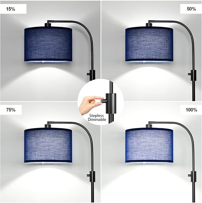 Nintiue Upgraded Modern Arc Dimmable Tall Standing Floor Lamp with Blue Shade, 1200 Lumens LED Bulb Included, for Living & Reading Room, Bedroom, Office & Nursery, Black