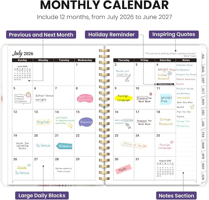 Planner 2026-2027, Academic Year Monthly & Weekly Planner Caledndar, July 2026 - June 2027, Hardcover Large Planning Agenda Book with Tabs for School Office Supplies, 8.5" x 11" - Painted Bloom