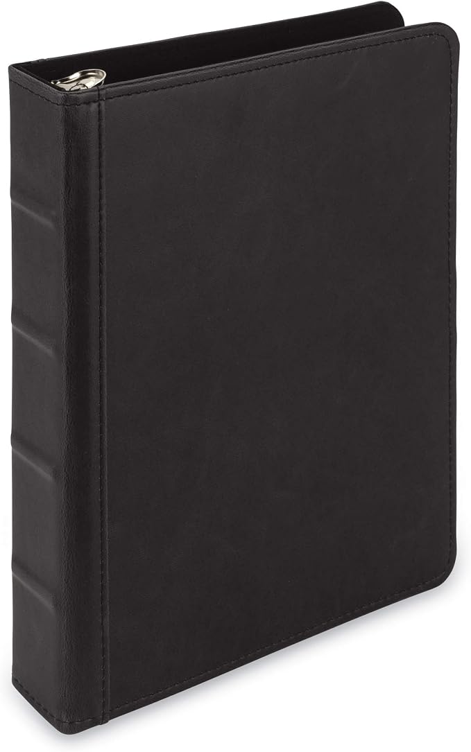 Samsill Vintage Leather Mini 3 Ring Binder 1 Inch Round Ring (Holds 200 Sheets), 5.5 x 8.5 Inch Documents, Professional Organizer, Planner, Notebook, Black