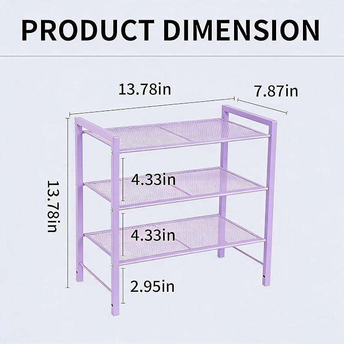 Desktop Shelf Organizer, 3-Tier Desk Organizer, Adjustable Metal Bookshelf for Top of Desk, Office Storage Rack for Office, Home, Dorm and Small Spaces (Purple)