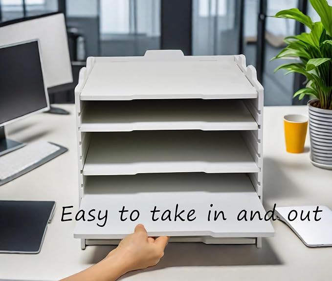 YFS 6 Tier-Desk File Organizer, Stackable Paper Tray, Printer paper Storage for Office, Sorter Organizer for Letter/A3 Office File Folder Holder -White (Horizontal-6tray(with 5 Adjustable Shelves))