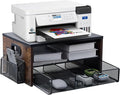 Printer Stand,Desktop Printer Stand with 2-Tier Storage Shelves | for Home Office，Desk Organizer with Drawer and 2 Pen Holders for Fax Machine Scanner Files