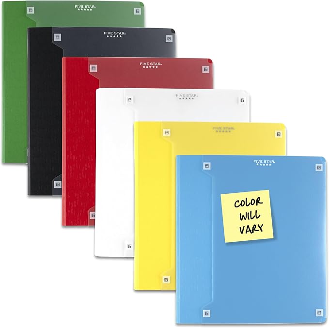 Five Star 3-Ring Binder + Study App, 6 Pack, 1.5 Inch Binder with D Rings and Customizable Clear View Cover, 375 Sheet Capacity, Assorted Colors (261460-23)