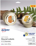 Avery Printable Blank Round Labels, 2.5" Diameter, Matte White, 225 Customizable Labels (22562)