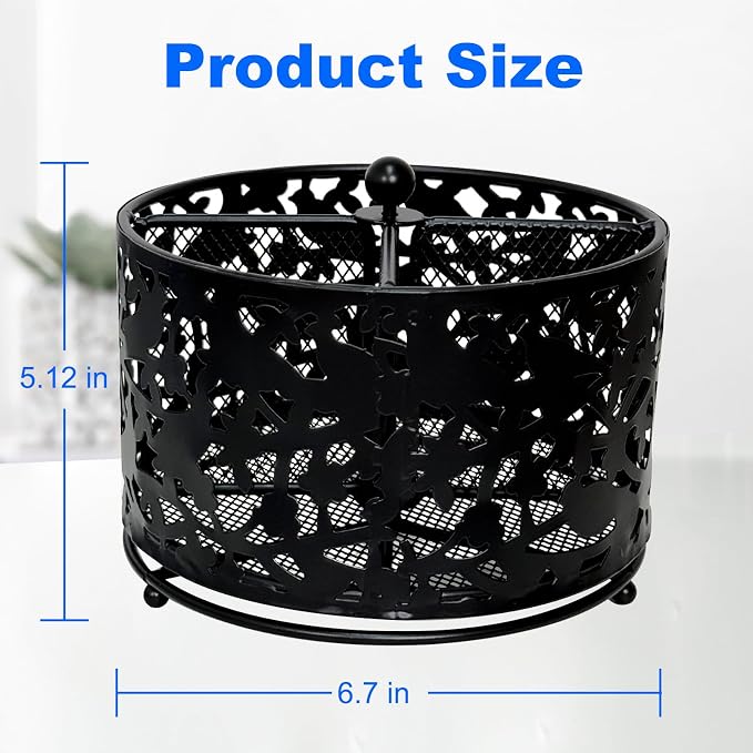 Pen Holder for Desk,360 Degree Rotating Pencil Holder Organizer | 4 Compartments,Large Capacity Pencil Holder for Desk,Metal Rust Prevention Pen Organizers(Bird Lace Pattern,No Hook)